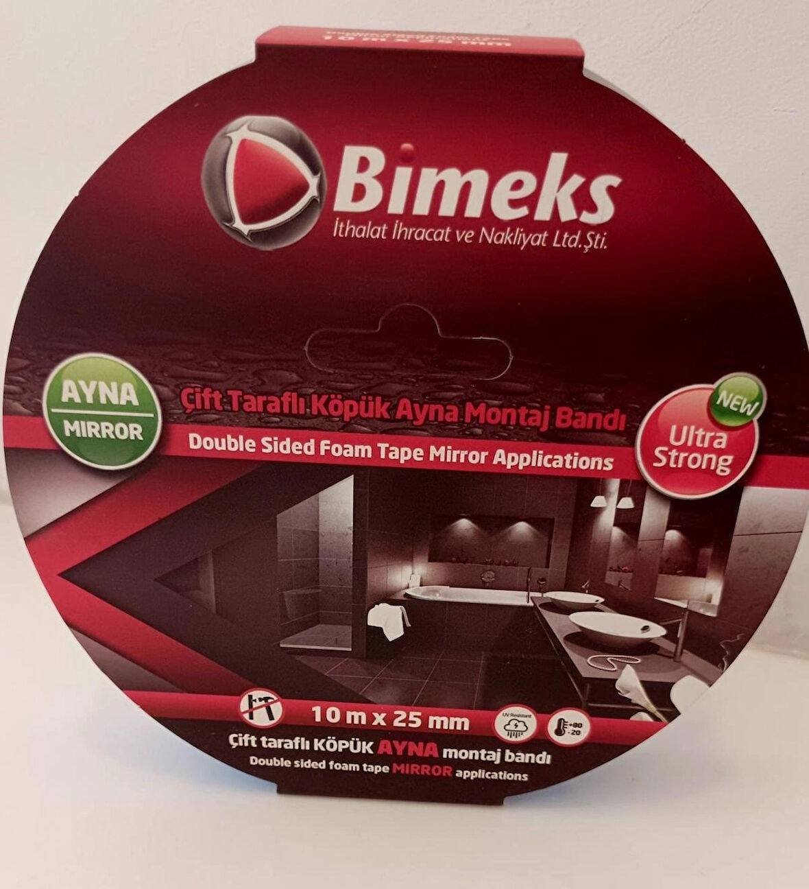 Bimeks Çift Taraflı Extra Güçlü Köpük Ayna Montaj Bandı 10 mt X 25 mm