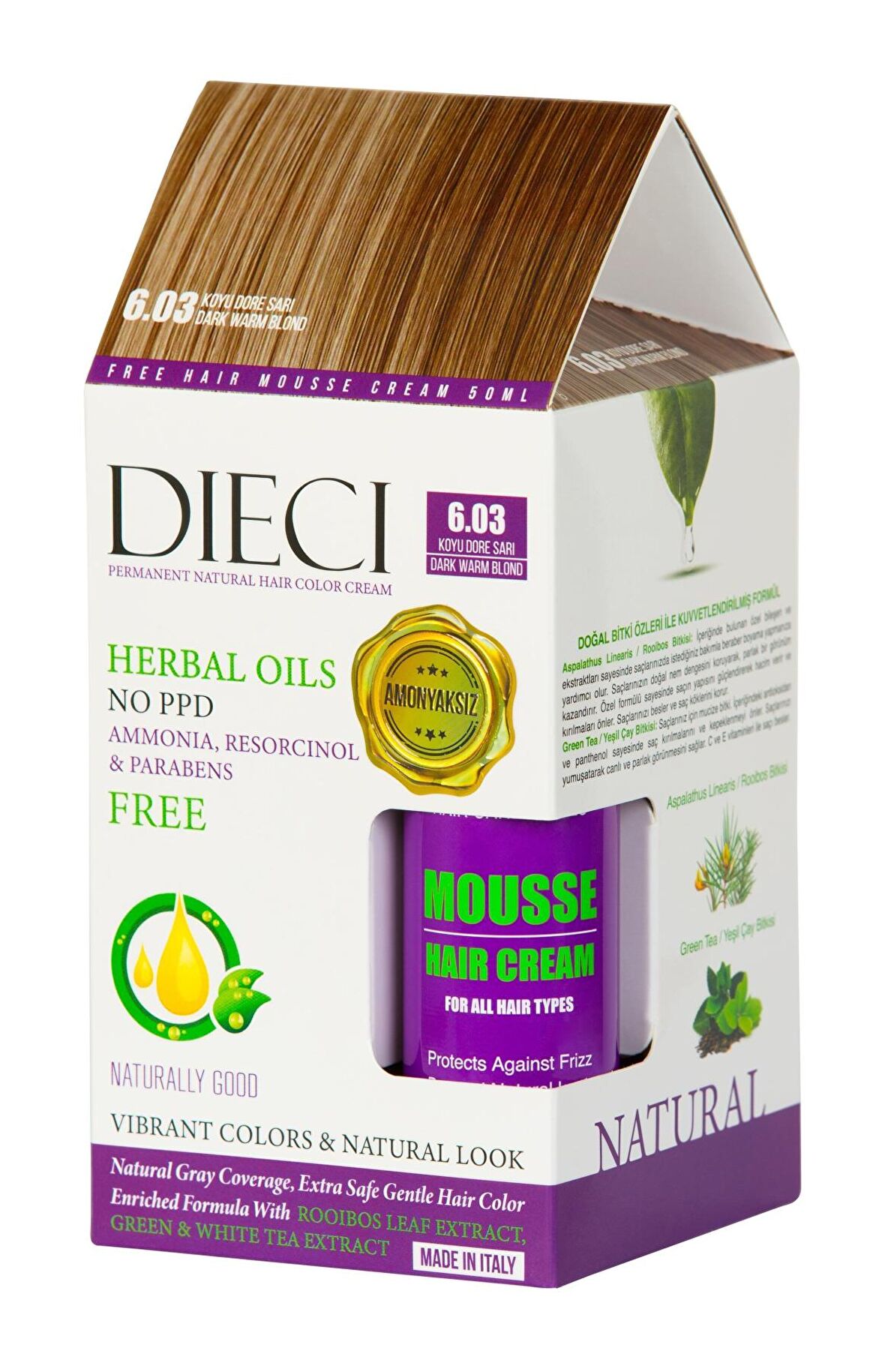 Dıecı Herbal Oıls Amonyaksız Kit Saç Boyası 6.03 Koyu Dore Sarı