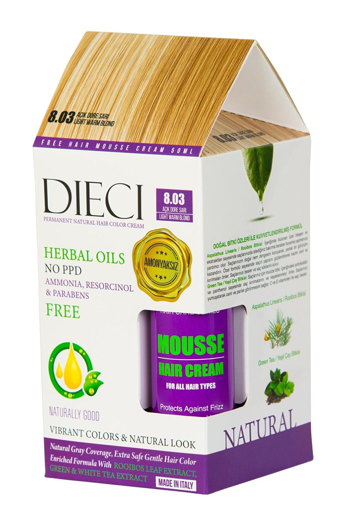 Dıecı Herbal Oıls Amonyaksız Kit Saç Boyası 8.03 Açık Dore Sarı