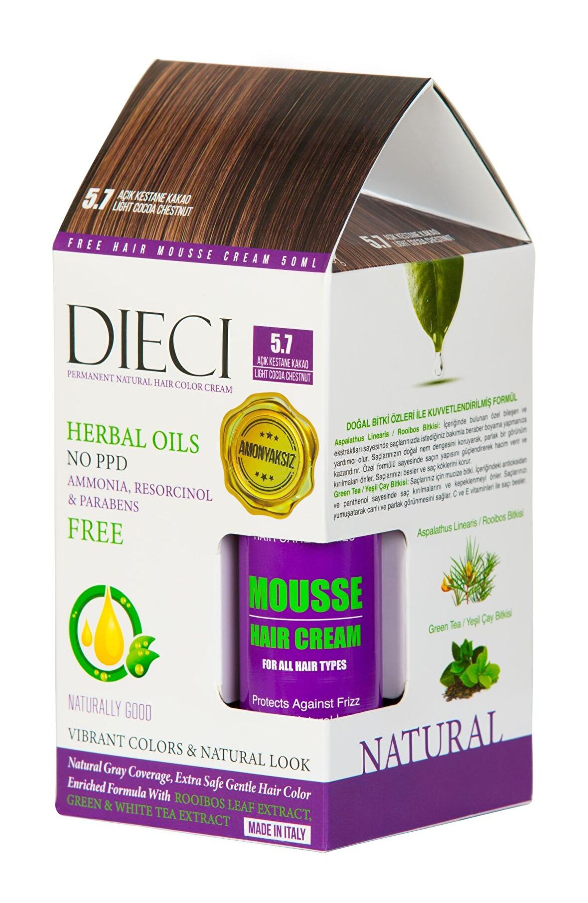 Dıecı Herbal Oıls Amonyaksız Kit Saç Boyası 5.7 Açık Kestane Kakao