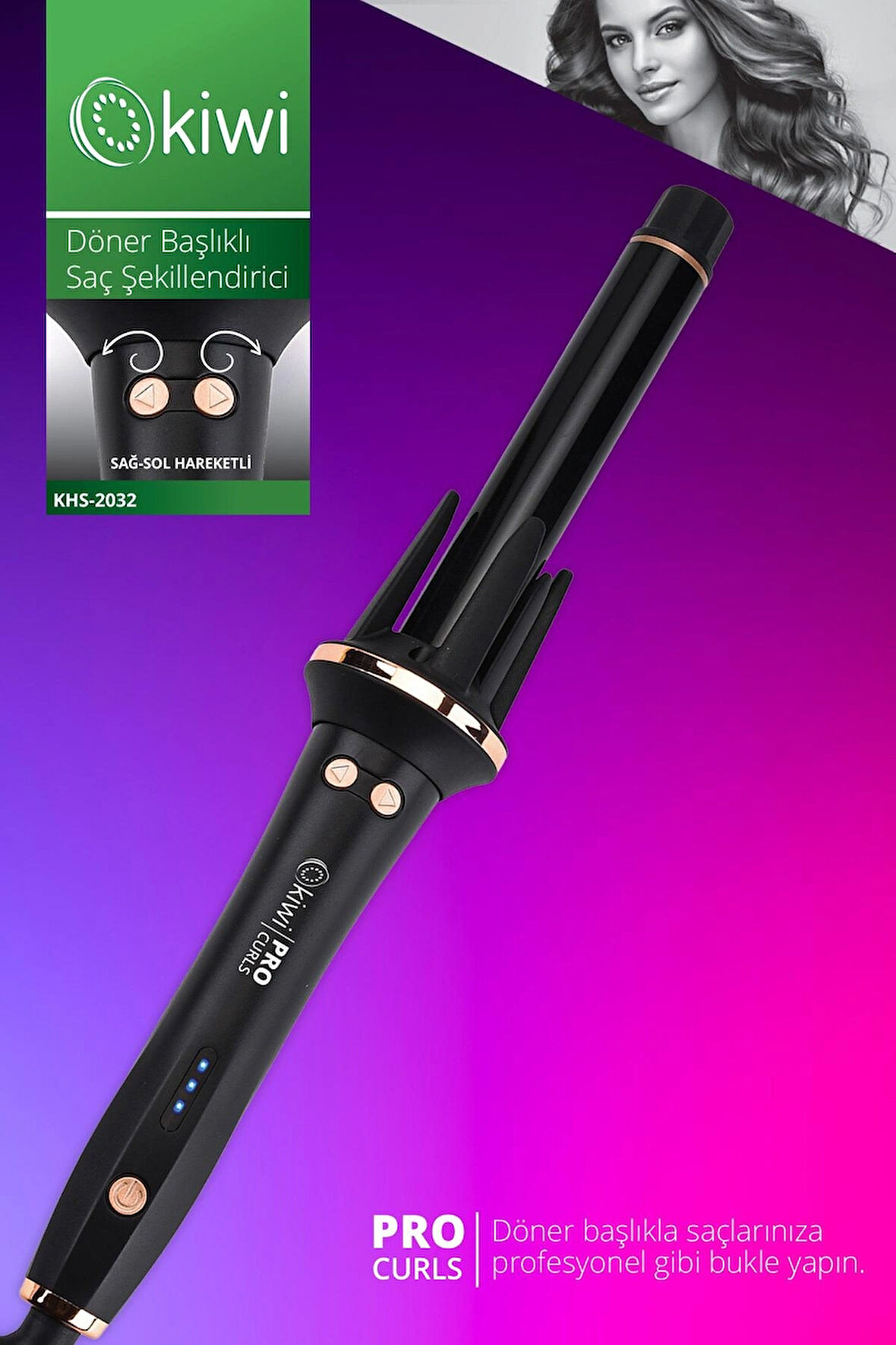 Kiwi Khs-2032 Döner Başlıklı Saç Şekillendirici KHS-2032