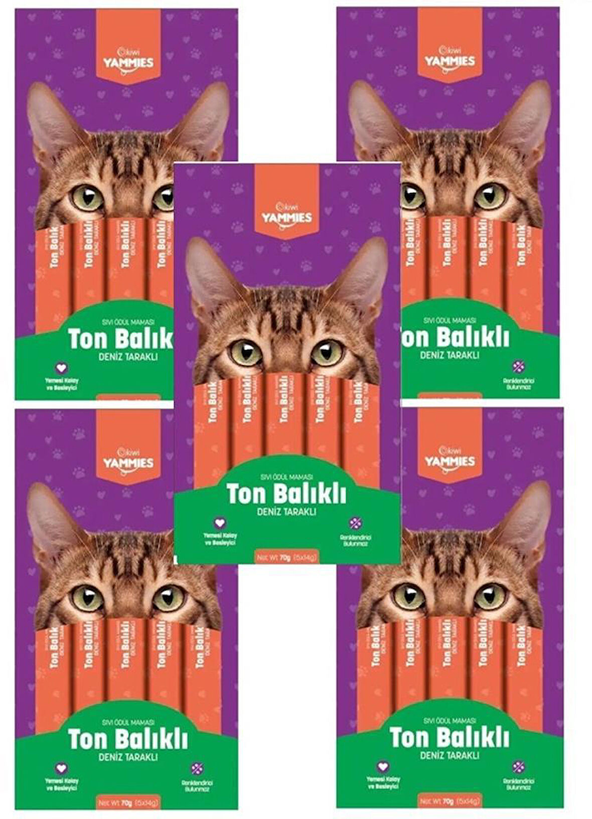 Kiwi Yammies Ton Balıklı Deniz Taraklı Sıvı Kedi Ödül Maması*5 Paket