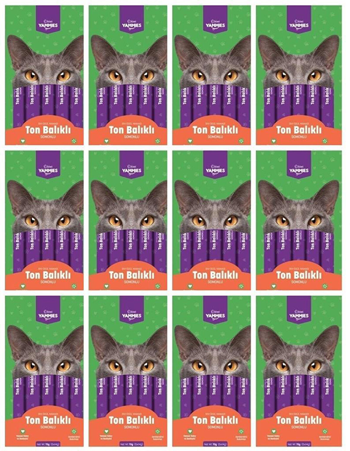 Kiwi Yammies Ton Balıklı - Somonlu Sıvı Kedi Ödül Maması * 12 Paket