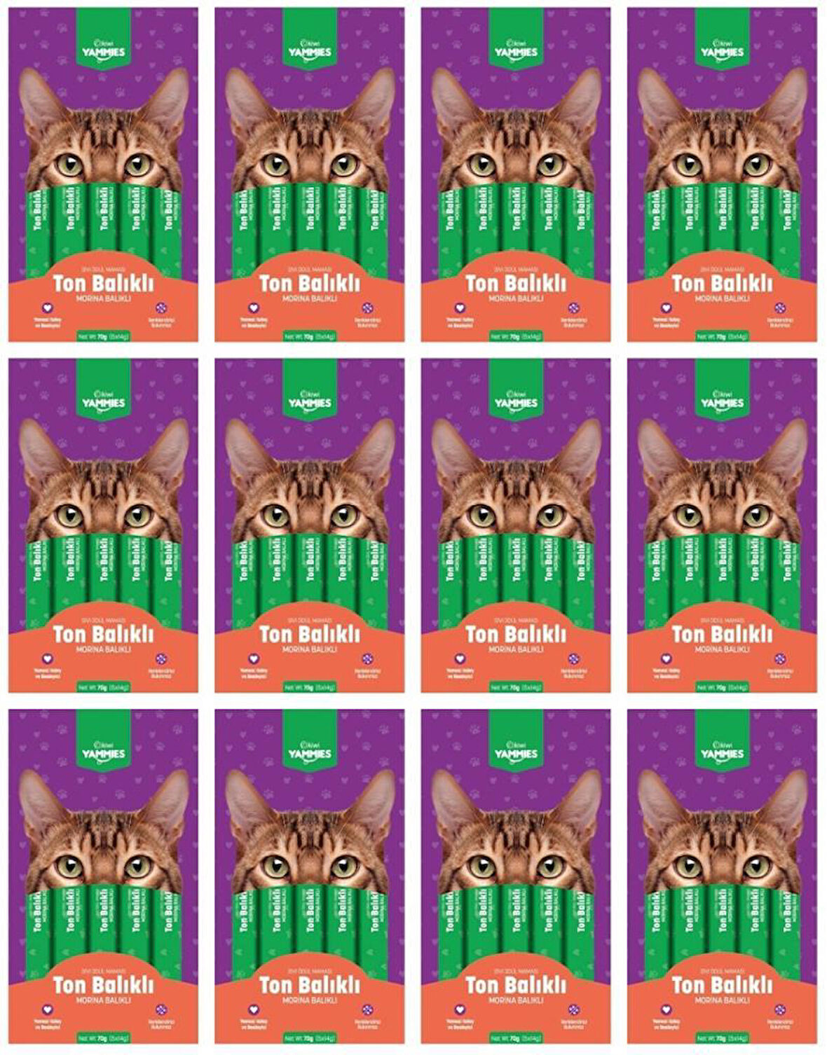 Kiwi Yammies Ton Balıklı Morina Balıklı Sıvı Kedi Ödül Maması*12 Paket