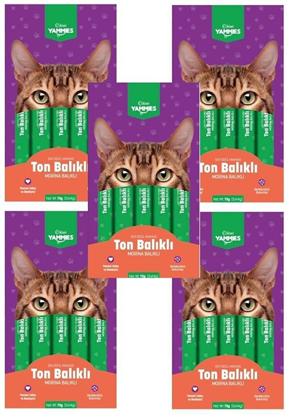 Kiwi Yammies Ton Balıklı Morina Balıklı Sıvı Kedi Ödül Maması*5 Paket