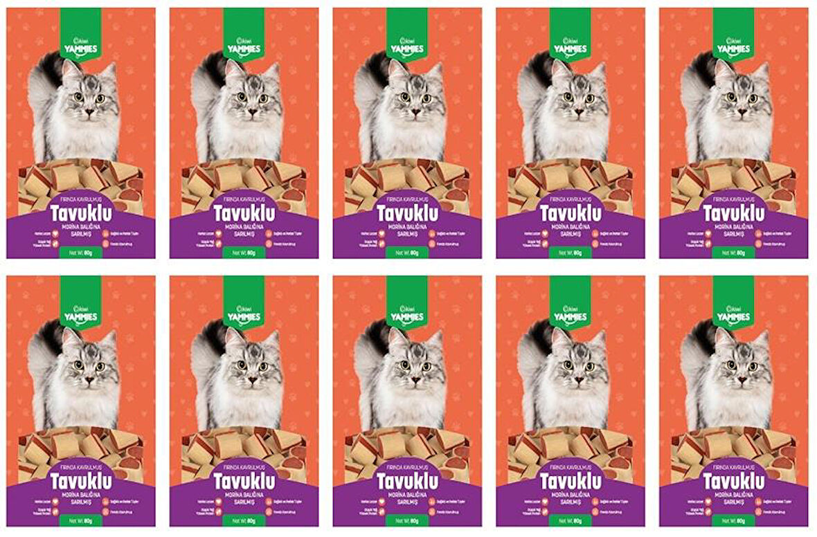 Kiwi Yammies Tavuklu Morina Balığına Sarılmış Kedi Ödül Maması *10 Paket
