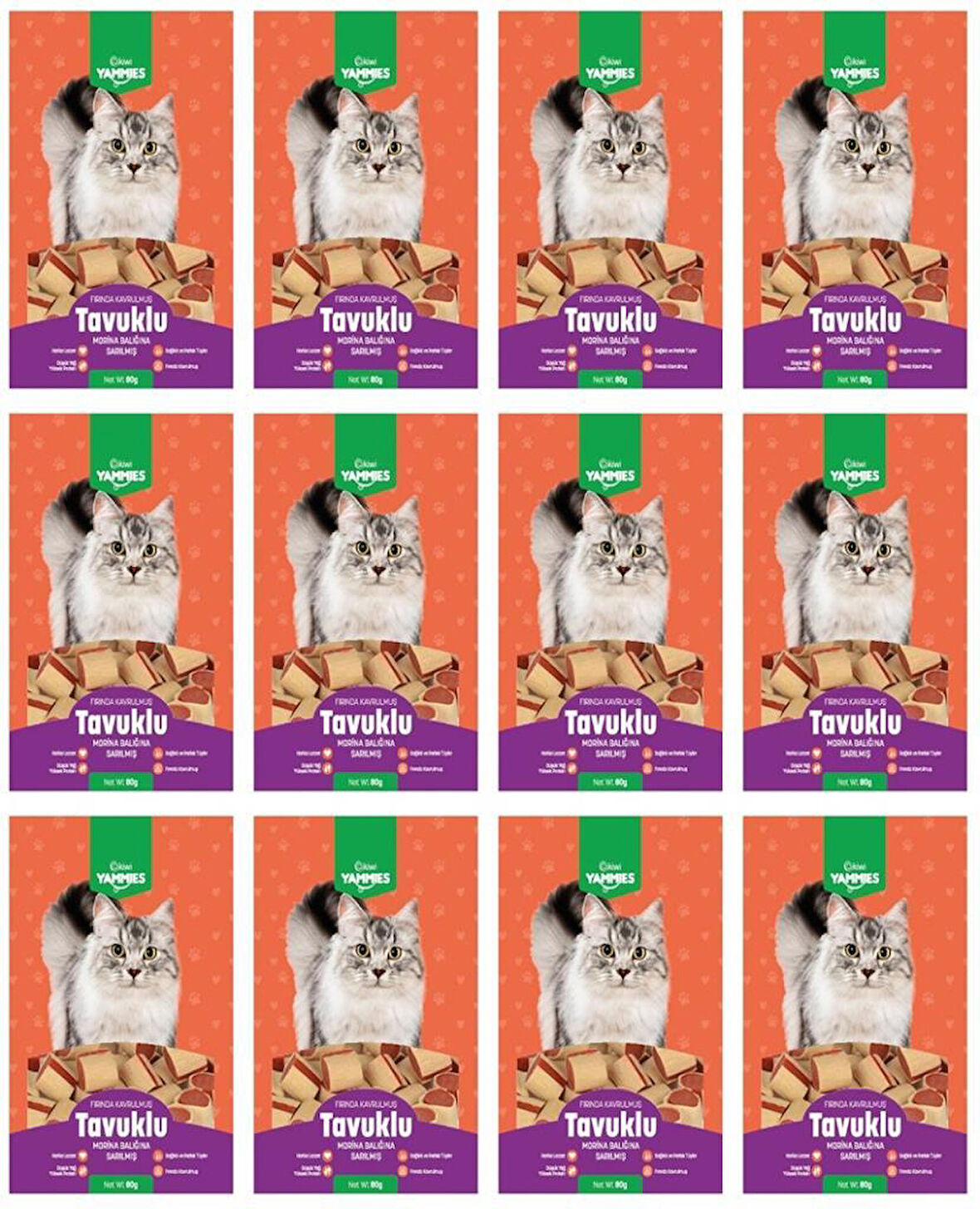 Kiwi Yammies Tavuklu Morina Balığına Sarılmış Kedi Ödül Maması*12 Paket