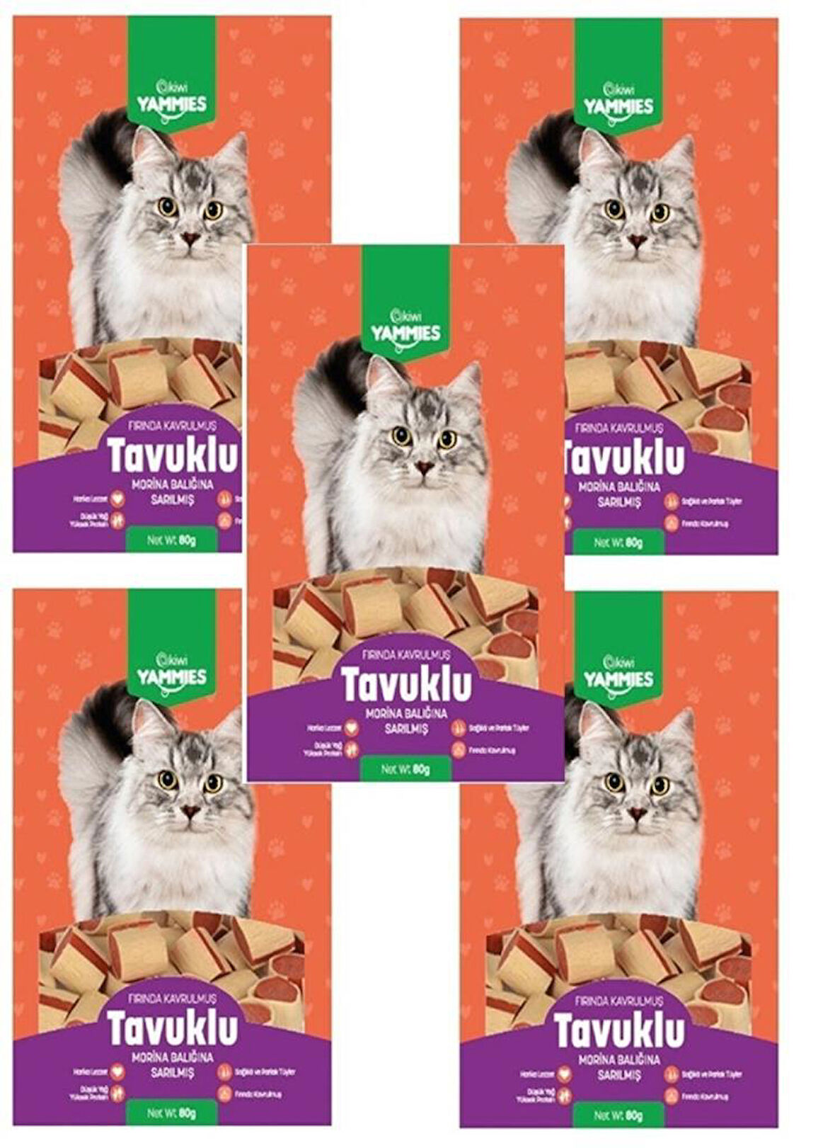 Kiwi Yammies Tavuklu Morina Balığına Sarılmış Kedi Ödül Maması*5 Paket