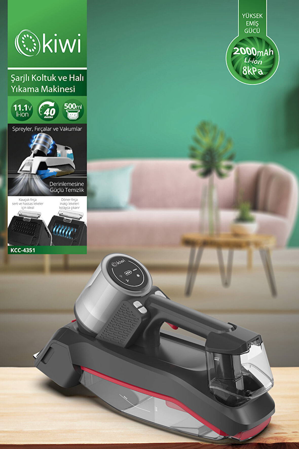 KIWI KCC-4351 ŞARJLI KOLTUK VE HALI YIKAMA MK KIRMIZI