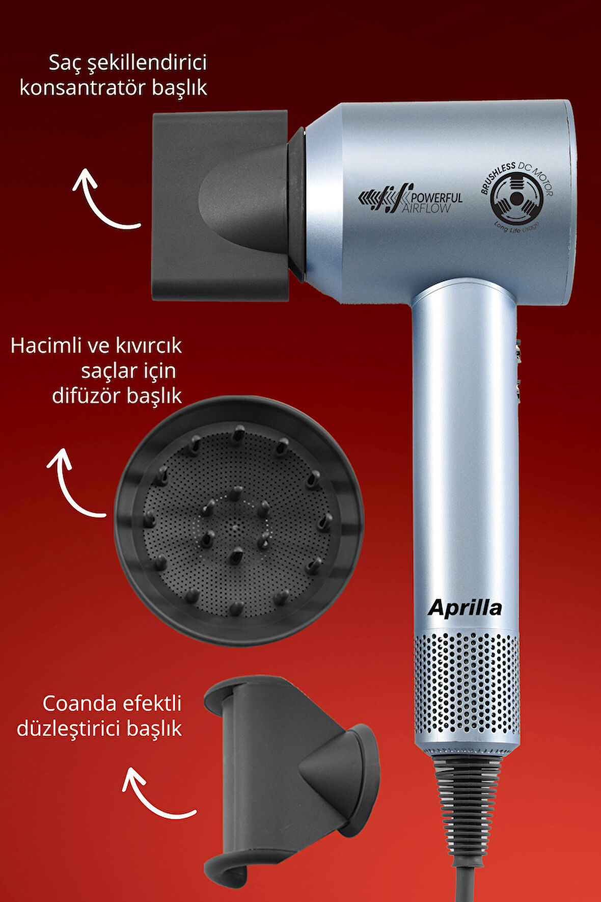 APRILLA AHD 2160 SAÇ KURUTMA MAKİNESİ GRİ