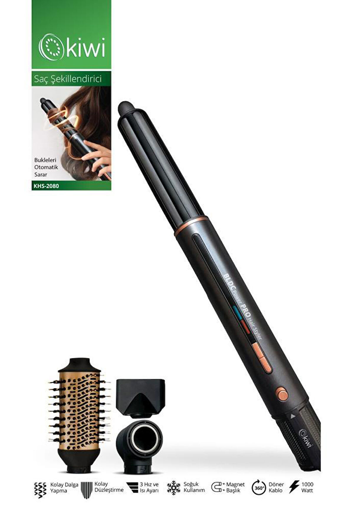 Kiwi KHS-2080 BLDC Motor Isıtma ve Hız Kademeli Soğuk Hava Üflemeli Saç Şekillendirici