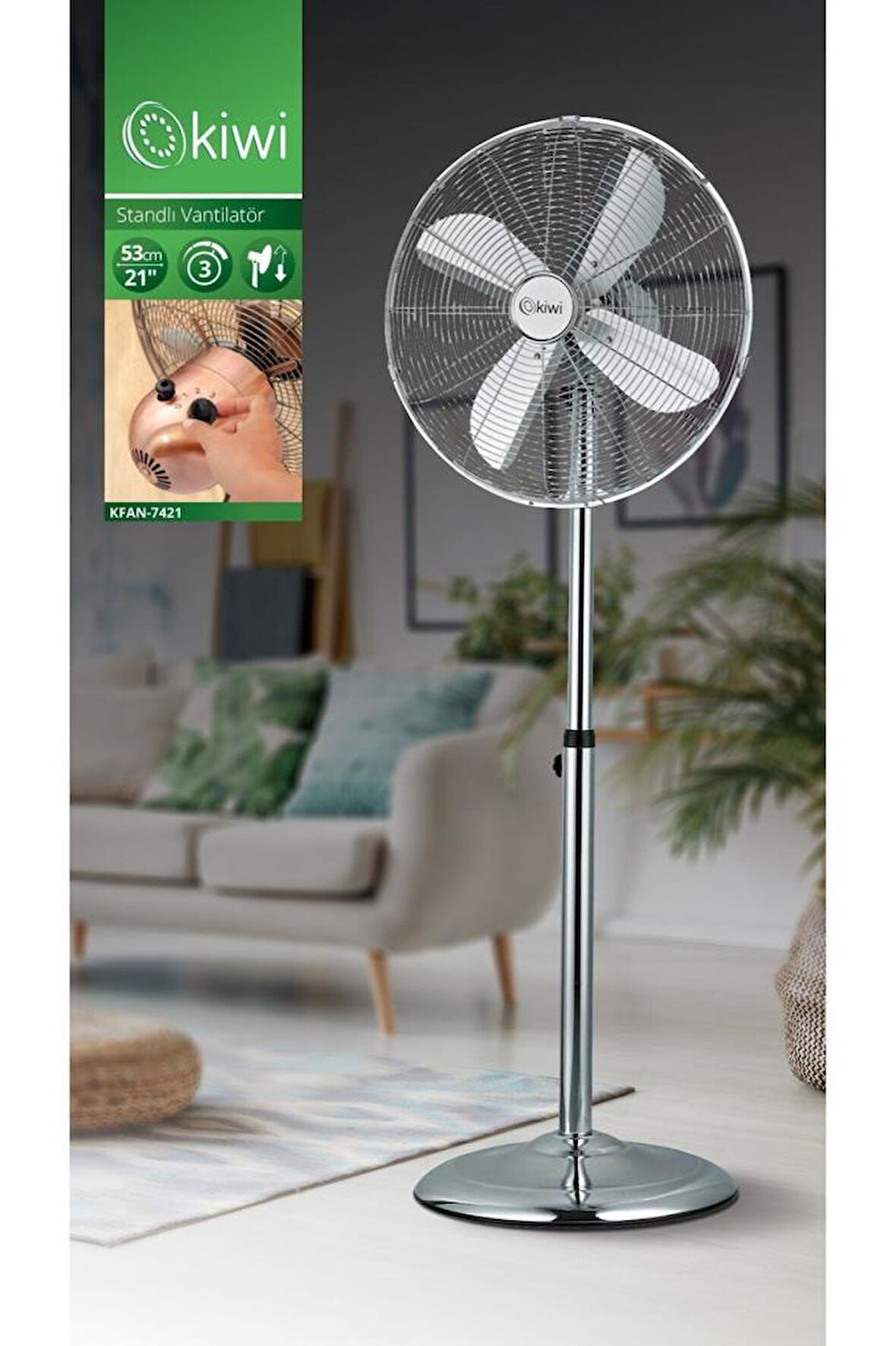 Kiwi KFAN-7421 Salınım Fonksiyonlu Metal Kanatlı Stand Vantilatör