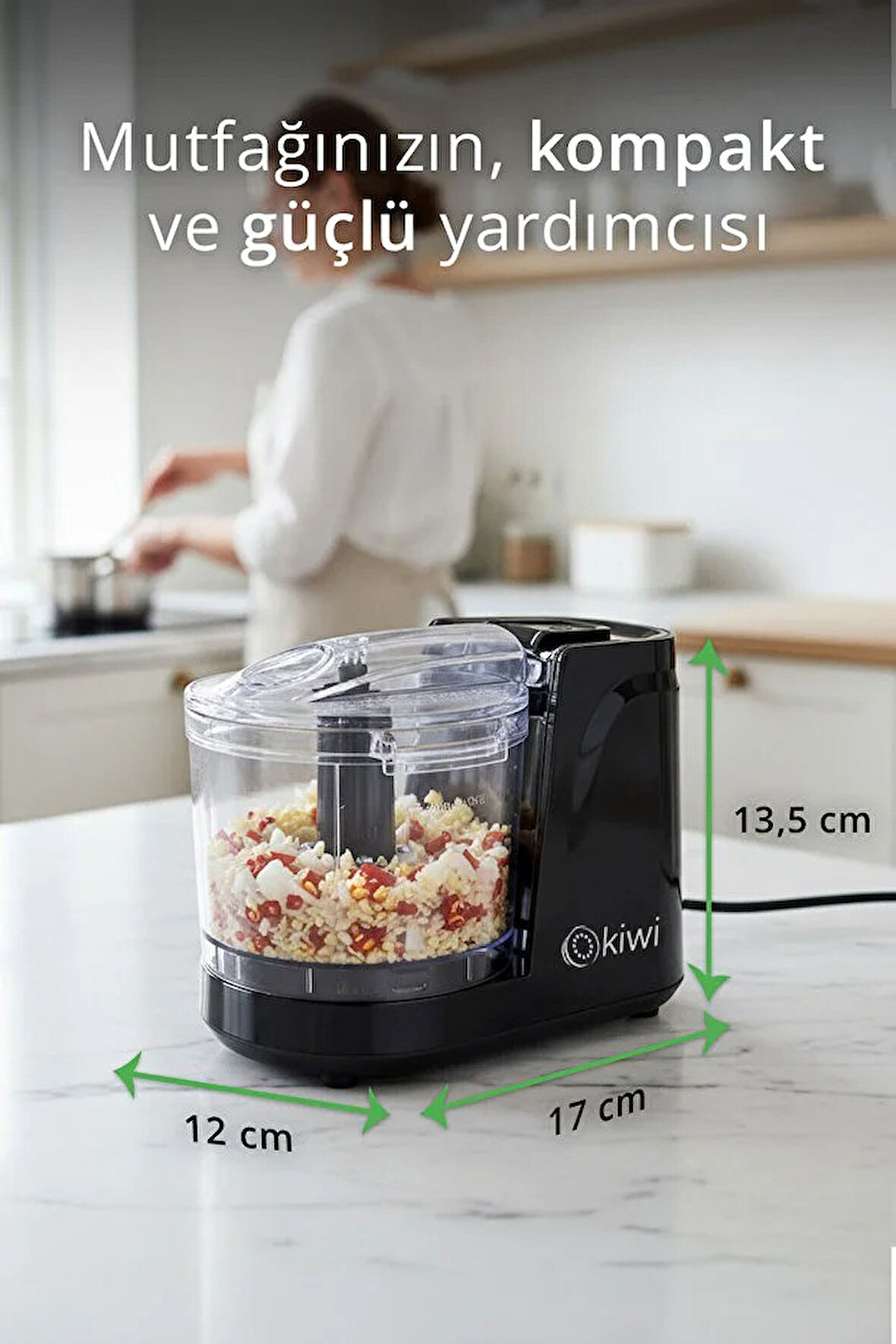 KC-8217 Mini Gıda Doğrayıcı | 350 ml Kapasiteli & Paslanmaz Çelik Bıçaklı (Siyah)
