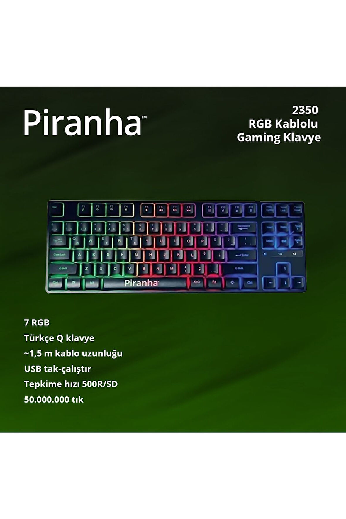 2350 RGB Oyuncu Klavyesi USB bağlantılı Ambiyans Işıklı Türkçe Q Klavye 500 Hz Gaming Keyboard