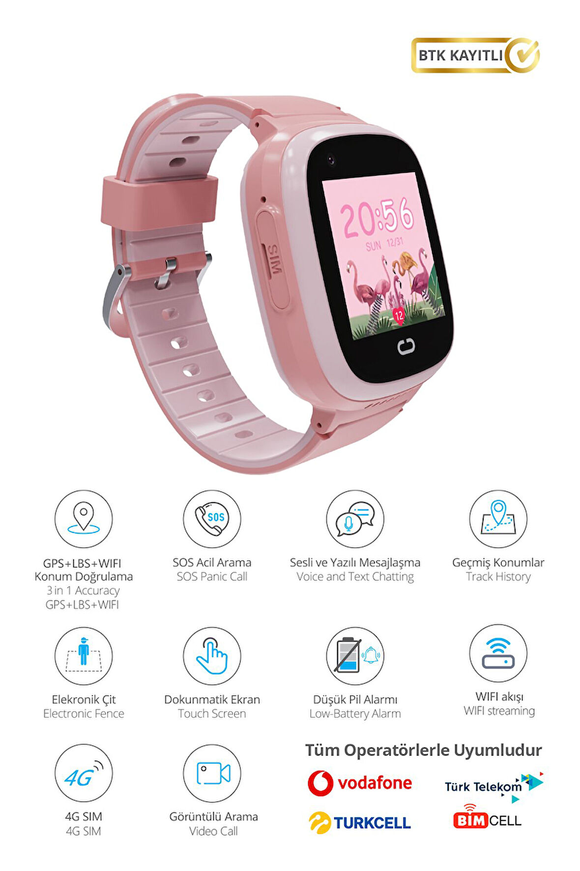 9930-P Akıllı Çocuk Takip Saati / 4G / Sim Kart / Wi-Fi - GPS - LBS / Kamera / Anlık ve Geçmiş Konum