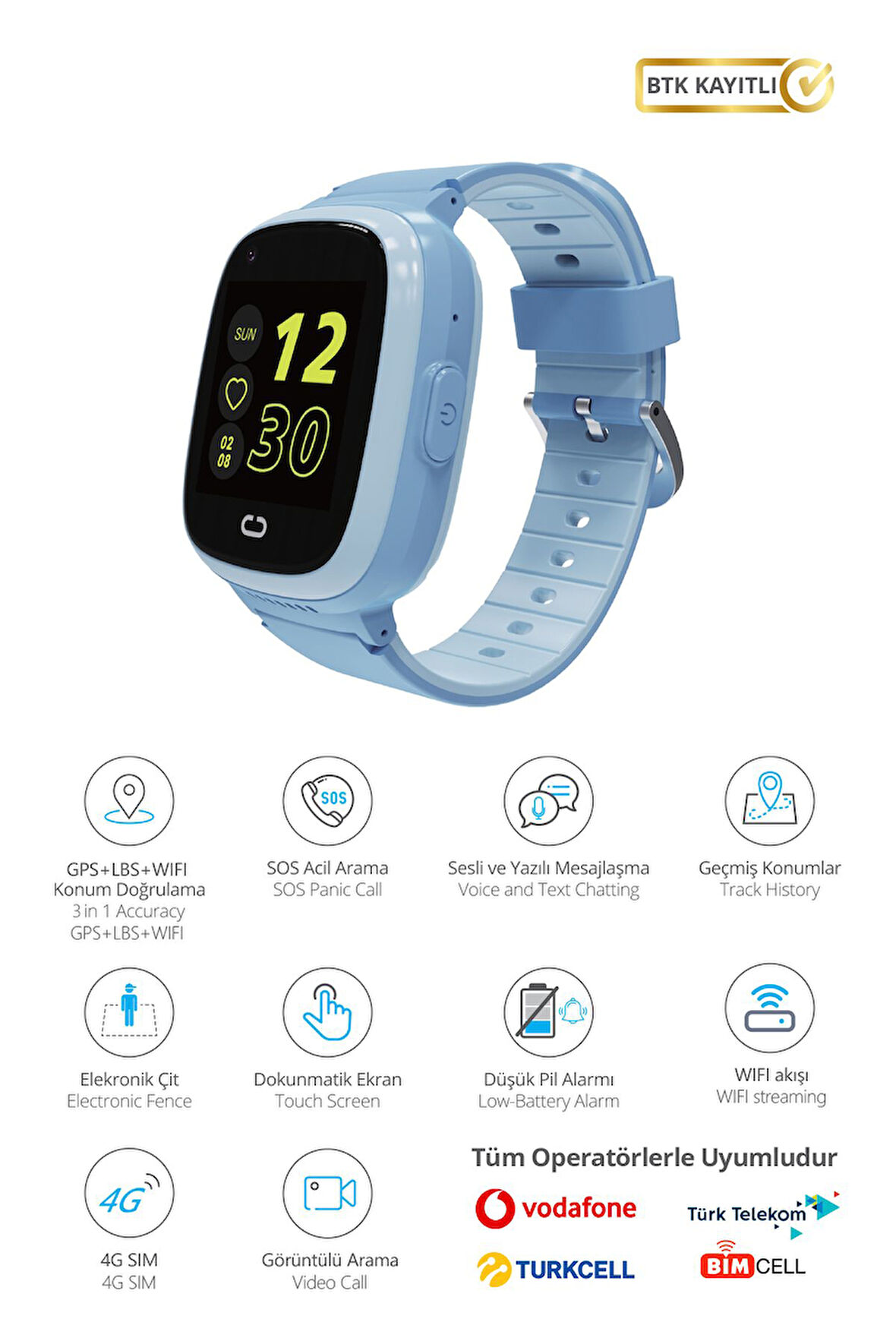 9930-M Akıllı Çocuk Takip Saati / 4G / Sim Kart / Wi-Fi - GPS - LBS / Kamera / Anlık ve Geçmiş Konum