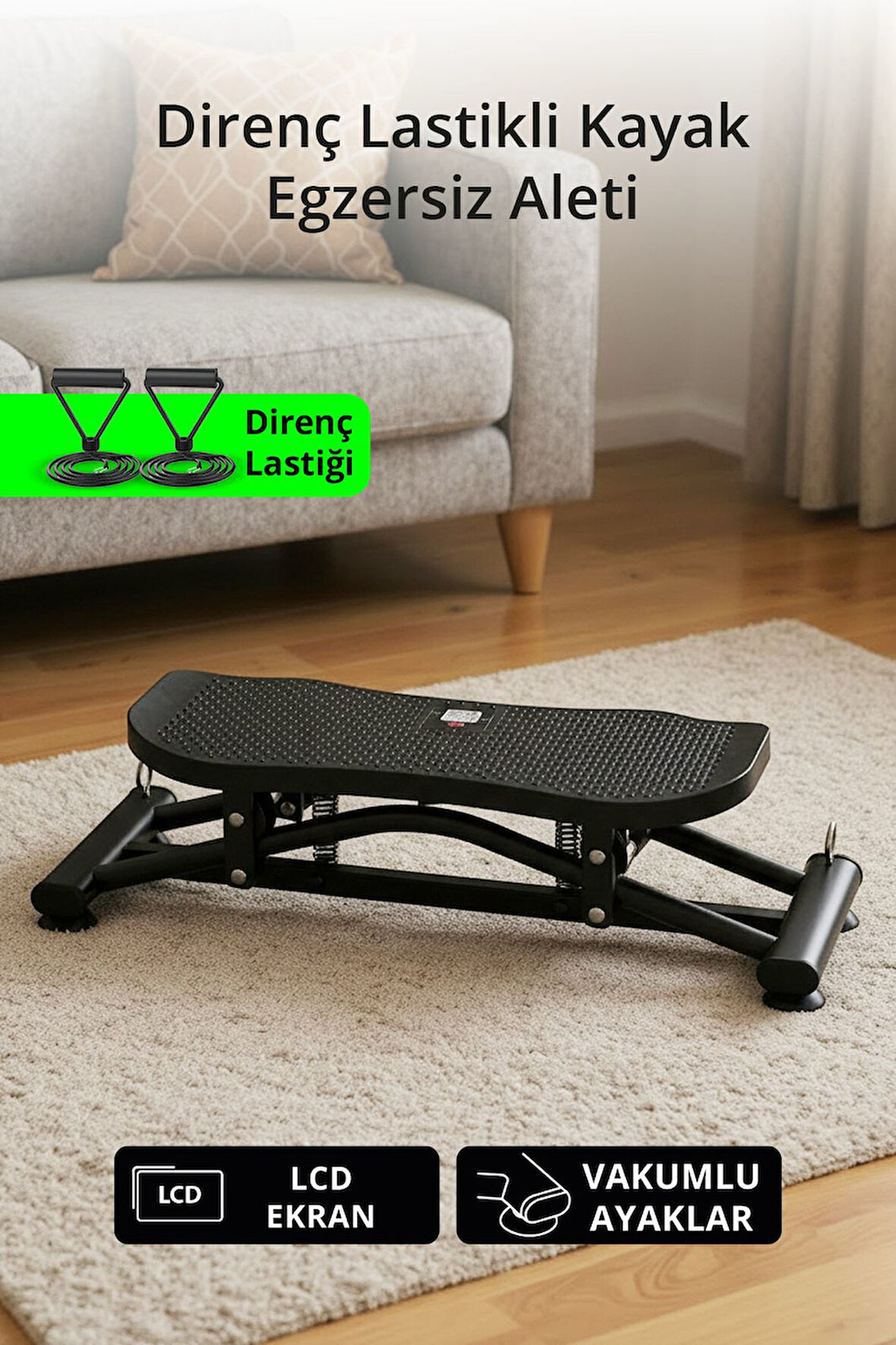 T-233 Kayak Egzersiz Aleti / LCD Ekran / Vakumlu Ayaklar / Direnç Lastiği