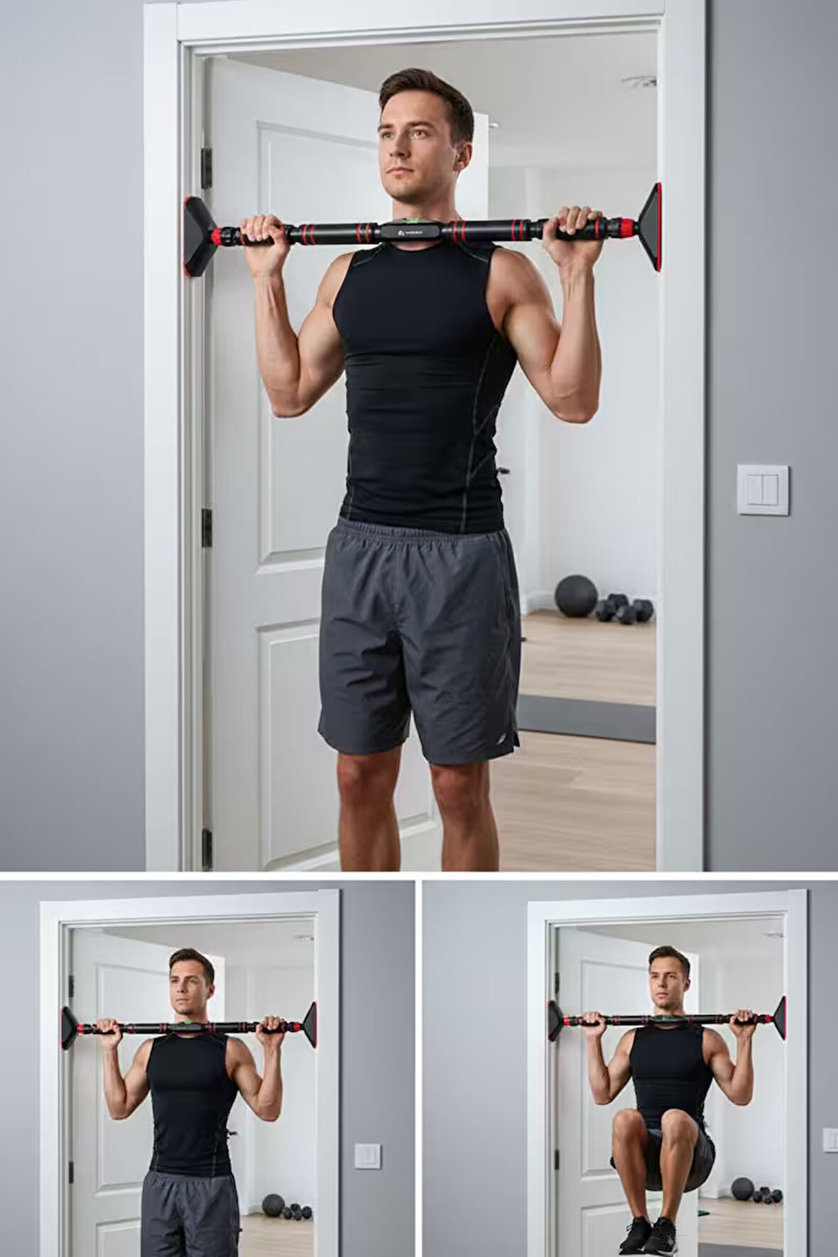 T-242 Denge Ayarlı Barfiks Barı / Ayarlanabilir 90-120 cm / Kapı Koridor / Barfix Aleti / Yeni Nesil