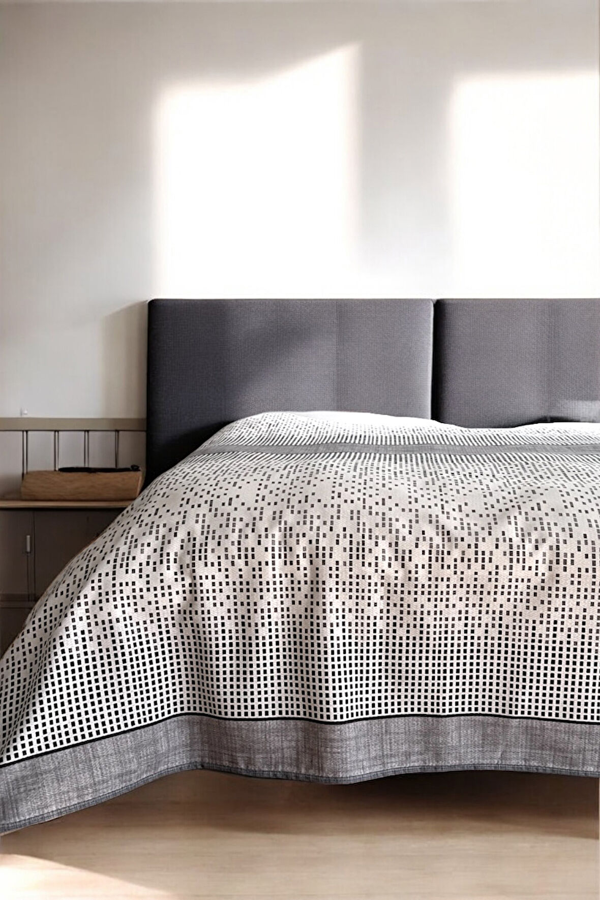 Alla Turca Çift Kişilik Modern Mozaik Desenli Pike – Gri | 200x240 cm | %100 Pamuk