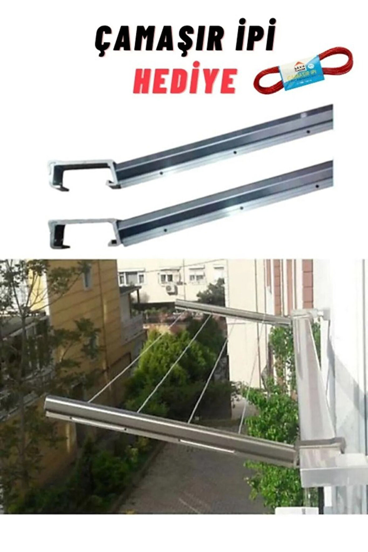 Kare Alüminyum Balkon Çamaşırlık Kurutmalık Çamaşır Askısı (İP HEDİYELİ) CK-0130