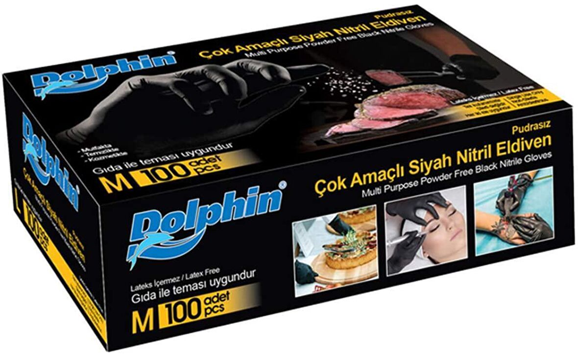 Pudrasız Siyah Nitril Eldiven Orta Boy (M) 100 Lü Paket