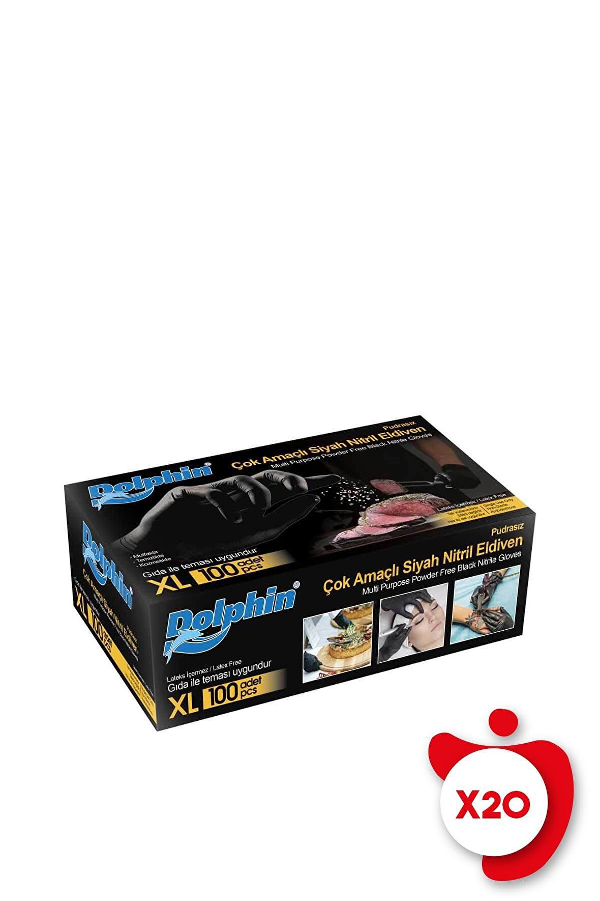 Dolphin Pudrasız Nitril Eldiven Çok Amaçlı XL Beden Siyah 100'lü 20 Paket