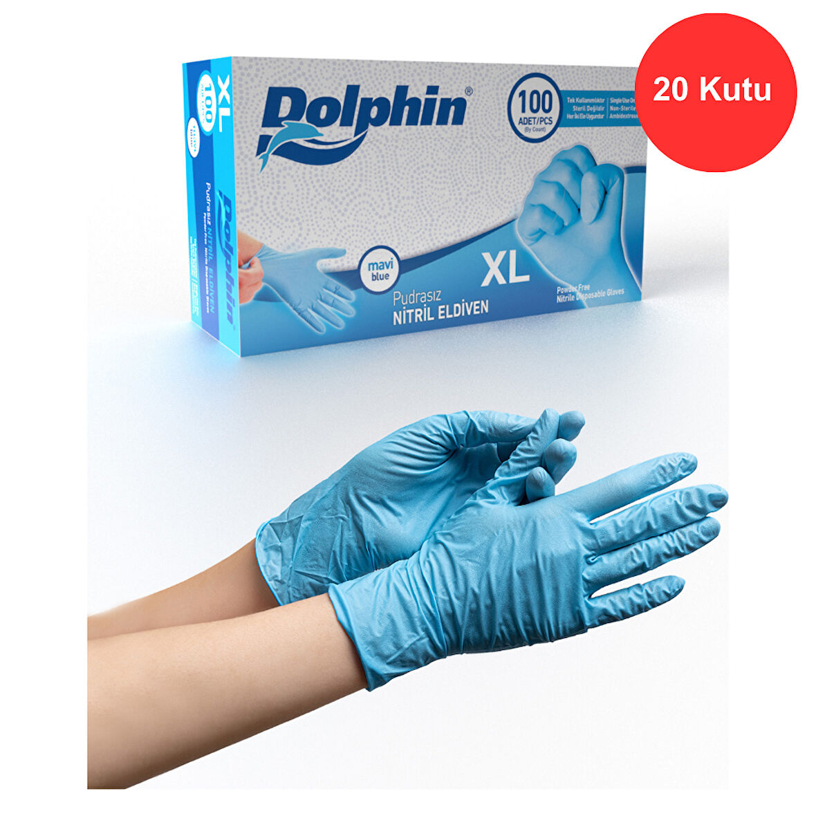 Dolphin Mavi Nitril Eldiven Pudrasız (XL) X 20 Kutu