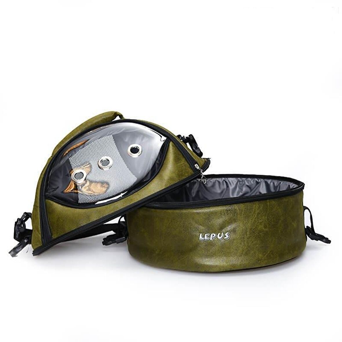 Lepus Üç Fonksiyonlu Ufo Kedi ve Köpek Taşıma Çantası Deri Yeşil EN40cm-BOY40cm-YÜK.40cm