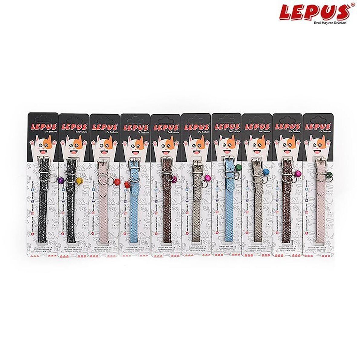 Lepus Kedi Boyun Tasması Deri Simli 10 Lu Paket 10x30 cm