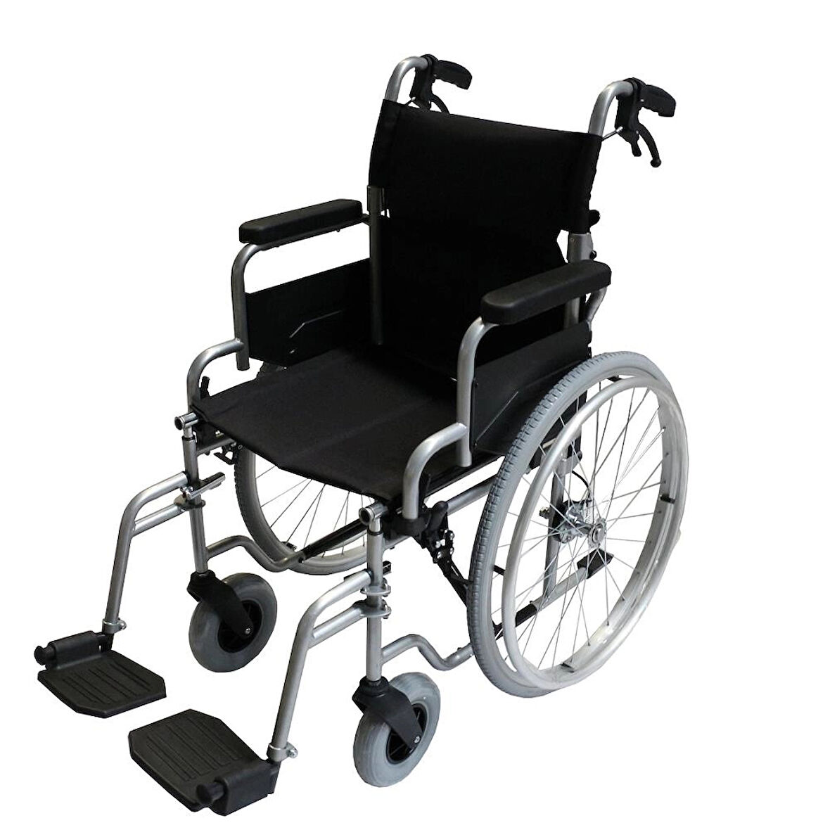 Poylin Refakatçi Frenli Manuel Tekerlekli Sandalye | Katlanabilir Çelik Şase, 40 cm Oturma Genişliği, Antibakteriyel Döşemeli P120