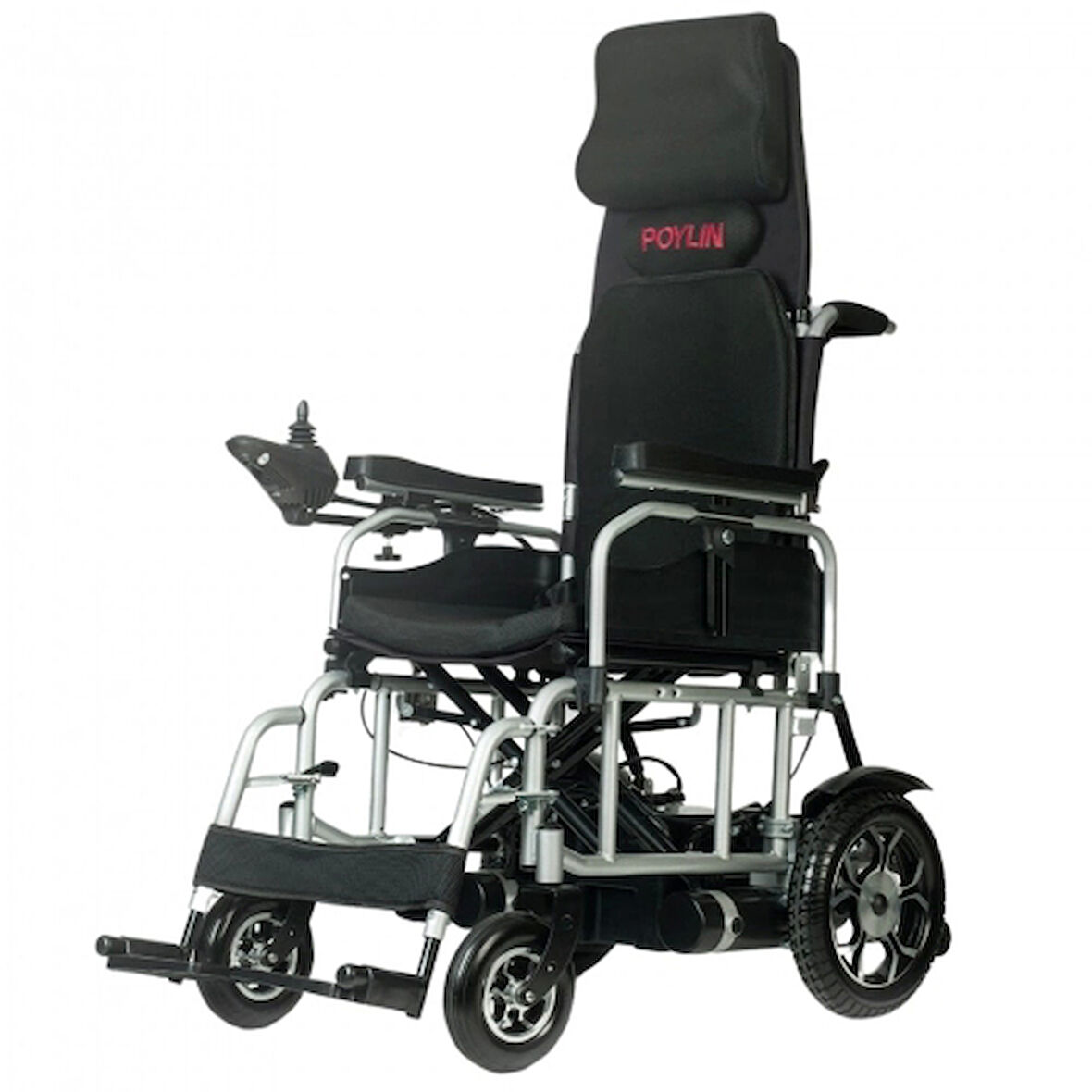 Poylin P200 Katlanabilir Akülü Tekerlekli Sandalye | Sırt Yatar ve Ayak Kalkar Özellikli, Çelik Gövde, 150 kg Taşıma Kapasiteli