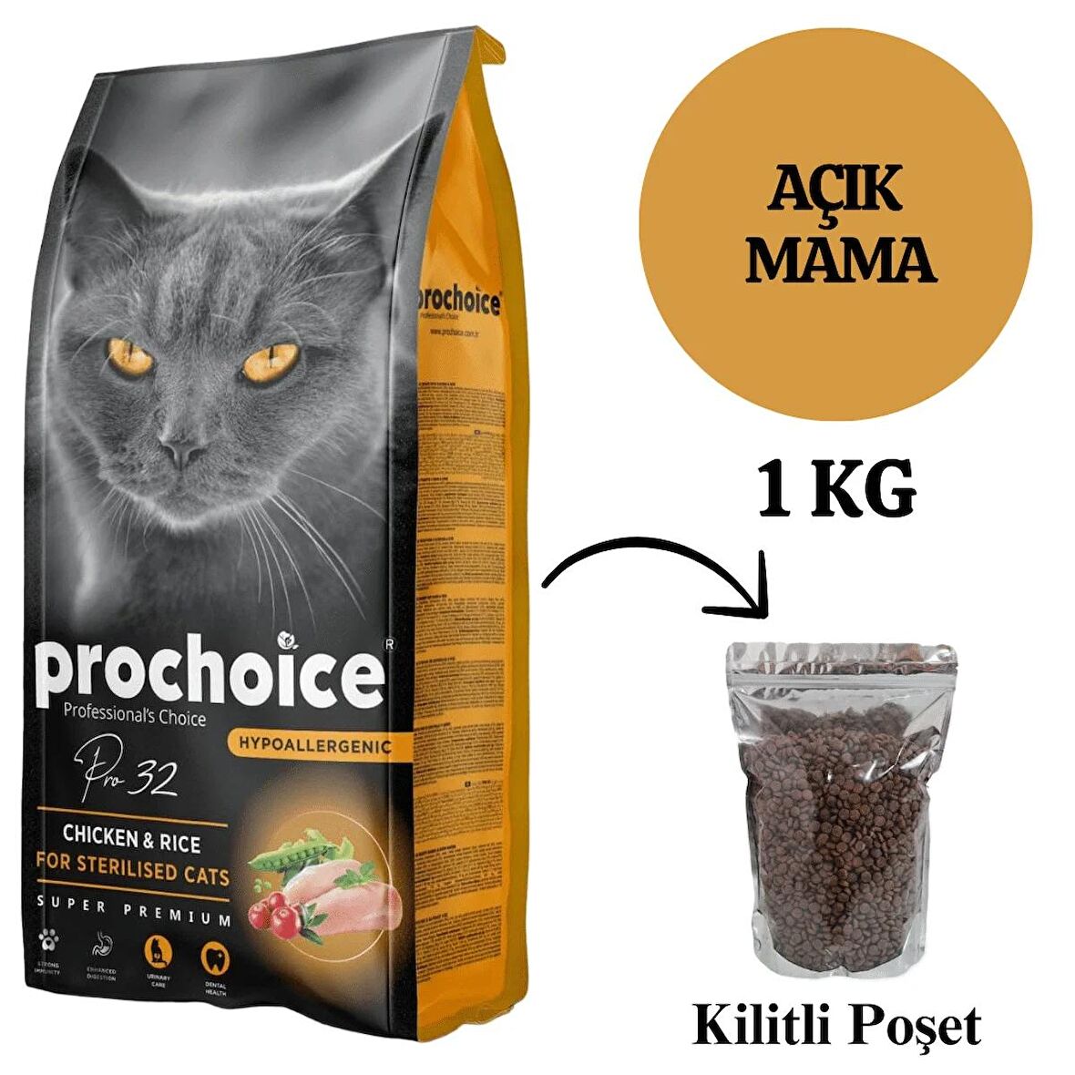 ProChoice Pro 32 Sterilised Tavuklu Kısır Kedi Maması 1 Kg AÇIK