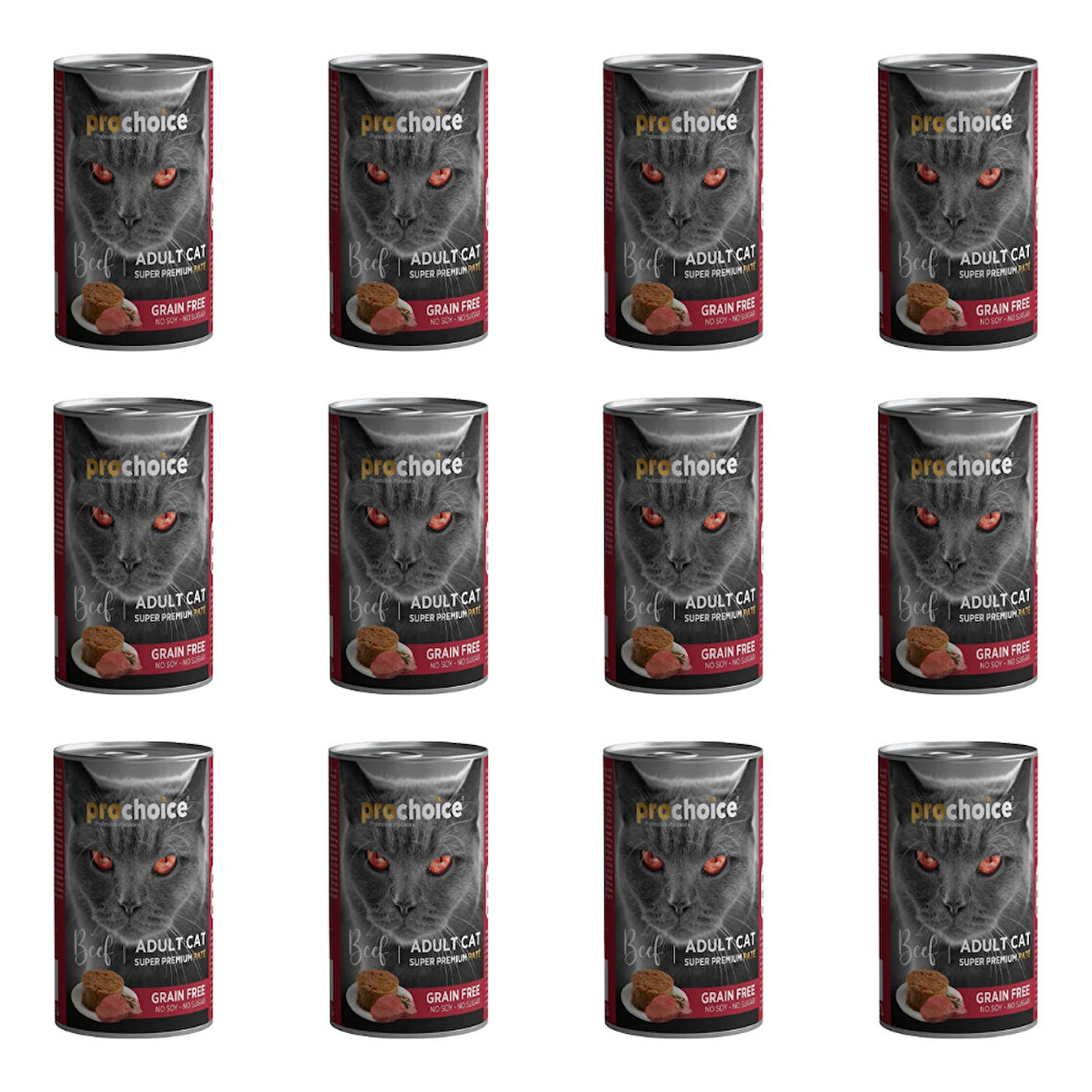 Prochoice Tahılsız Sığır Etli Ezme Konserve Kedi Maması 400 Gr (12 Adet)