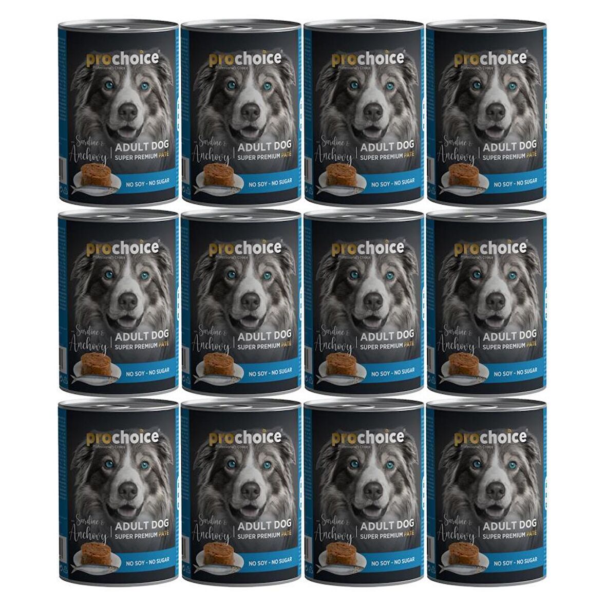 Pro Choice Sardalya ve Hamsi Etli Sekersiz Ezme Yetiskin Köpek Konservesi 400gr X 12 Adet