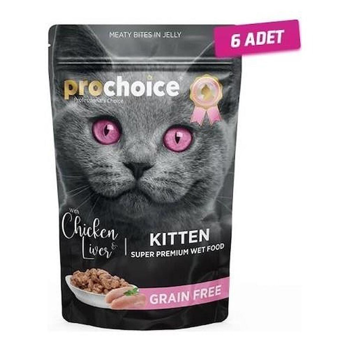 Pro Choice Tahılsız Kitten Tavuk ve Ciğerli Yavru Konserve Kedi Maması 85 Gr x 6