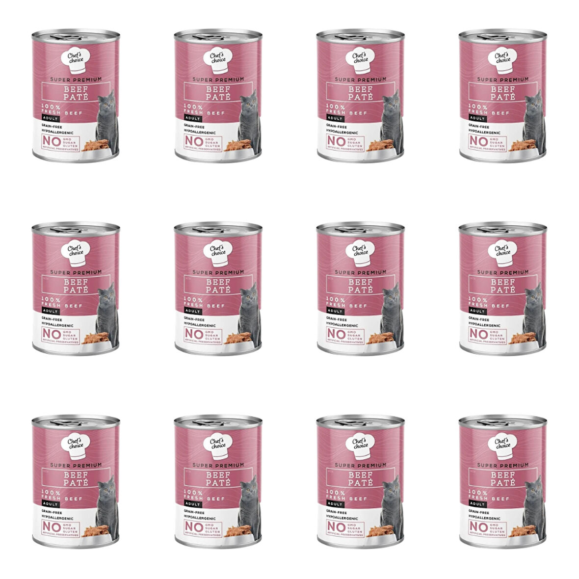 Chefs Choice Tahılsız Sığır Etli Ezme Kedi Konservesi 400 Gr (12 Adet)
