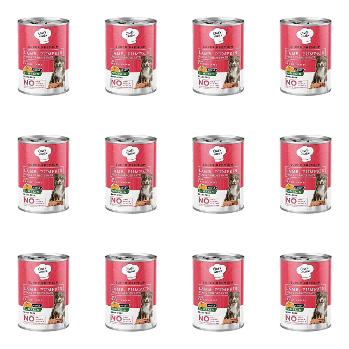 Chefs Choice Tahılsız Kuzulu Balkabaklı Ezme Konserve Köpek Maması 400 Gr (12 Adet)