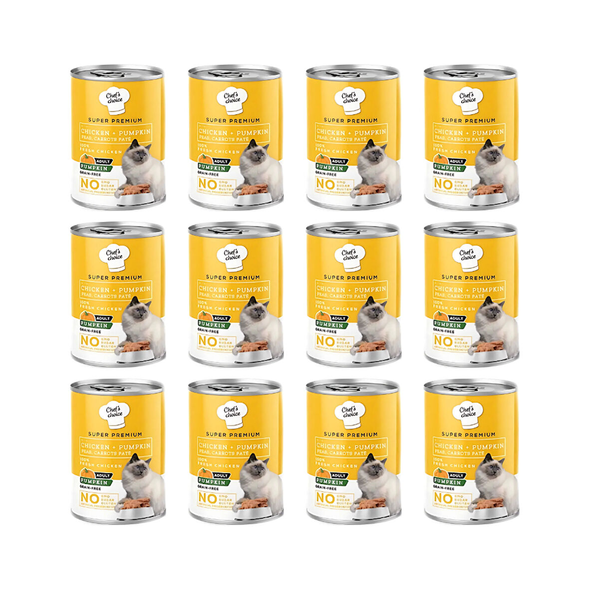 Chefs Choice  Tahılsız  Tavuklu ve Bal Kabaklı Yetişkin Kedi Konservesi 400 Gr (12 Adet)