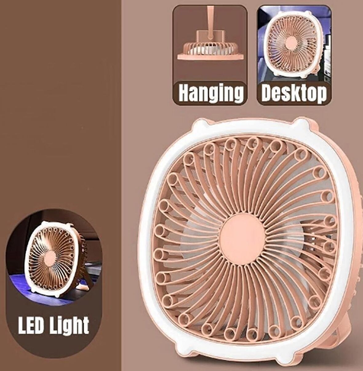 Gaman 1200mAh Led Işıklı 3 Hız Ayarlı Masaüstü Şarjlı Vantilatör - Asılabilir Vantilatör Portatif ve Şık