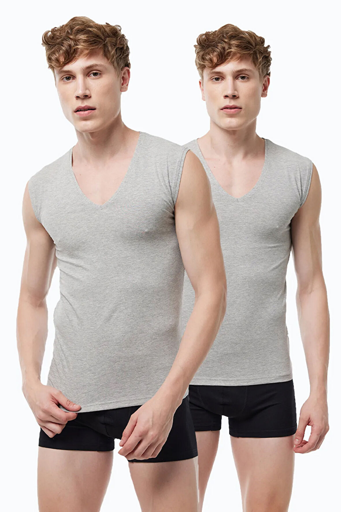 Erkek Gri 2 li Paket V Yaka İz Yapmayan Modal Kolsuz Atlet 064