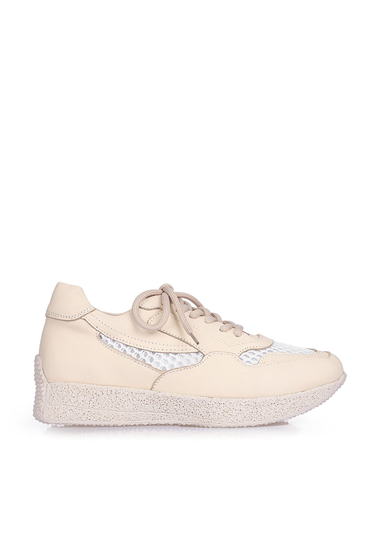 Hakiki Deri Krem Kadın Spor Ayakkabı Sneaker