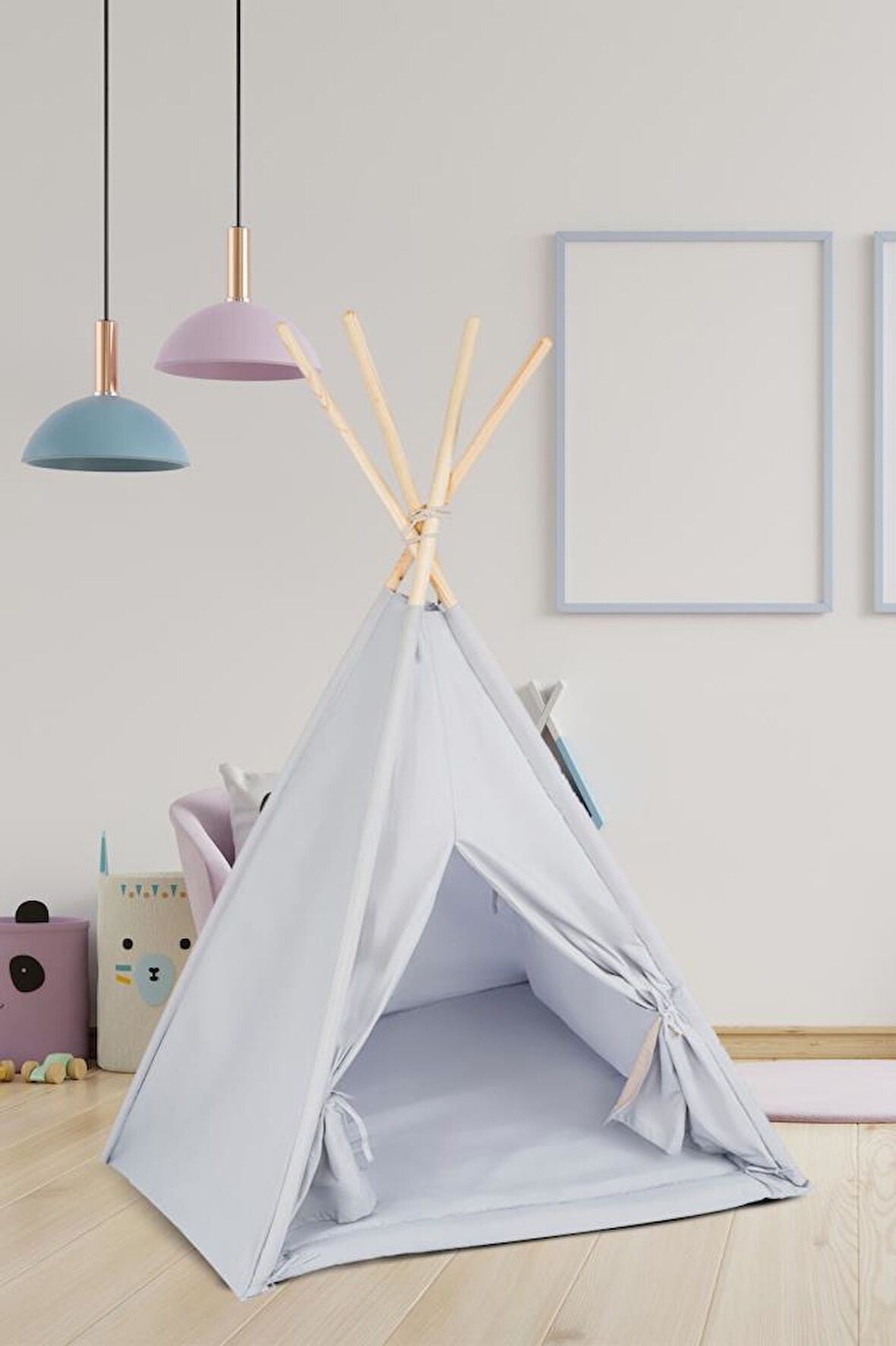 TommyBaby Çocuk Kızılderili Oyun Çadırı Ahşap Direkli Geniş Oyun Çadırı ve Minderli Ev & Bahçe Oyun Alanı Minderli