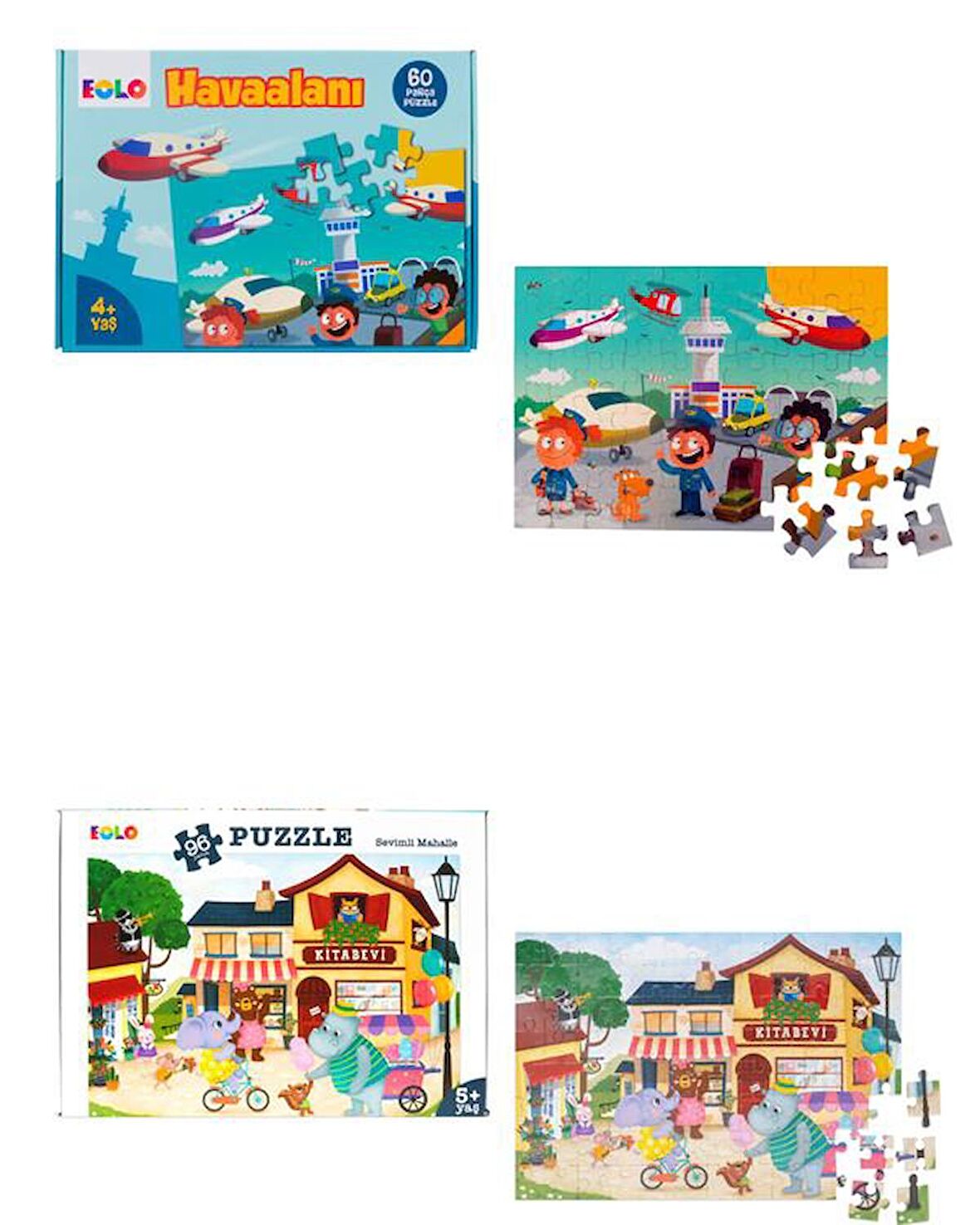 Eolo Sevimli Mahalle ve Havaalanı 4+ Yaş Orta Boy Puzzle 60 - 96 Parça