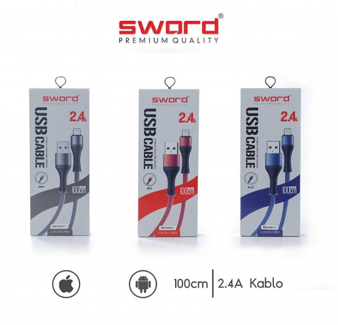 SWORD 2.4 Amper Iphone USB Kablo SW-A111 Mavi