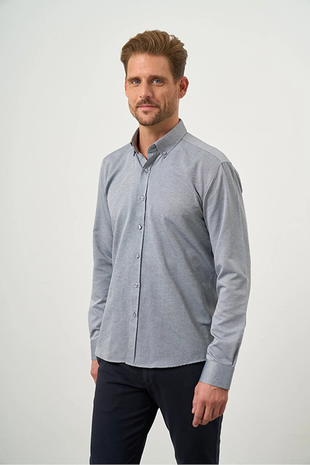 Slim Fit Düğmeli Yaka Oxford Kolay Ütülenebilir Pamuklu HEDİYE KUTULU Uzun Kollu Gömlek