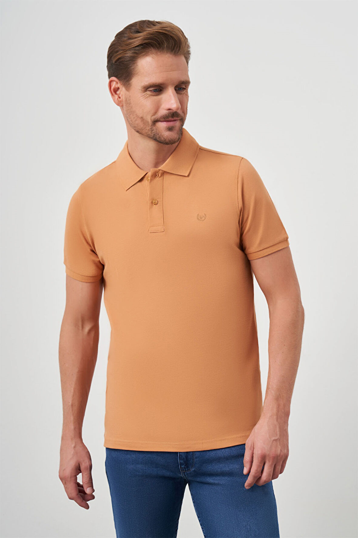 Bal Basic Düz %100 Pamuk Slim Fit Dar Kesim Kısa Kollu  Polo Yaka Erkek Tişört