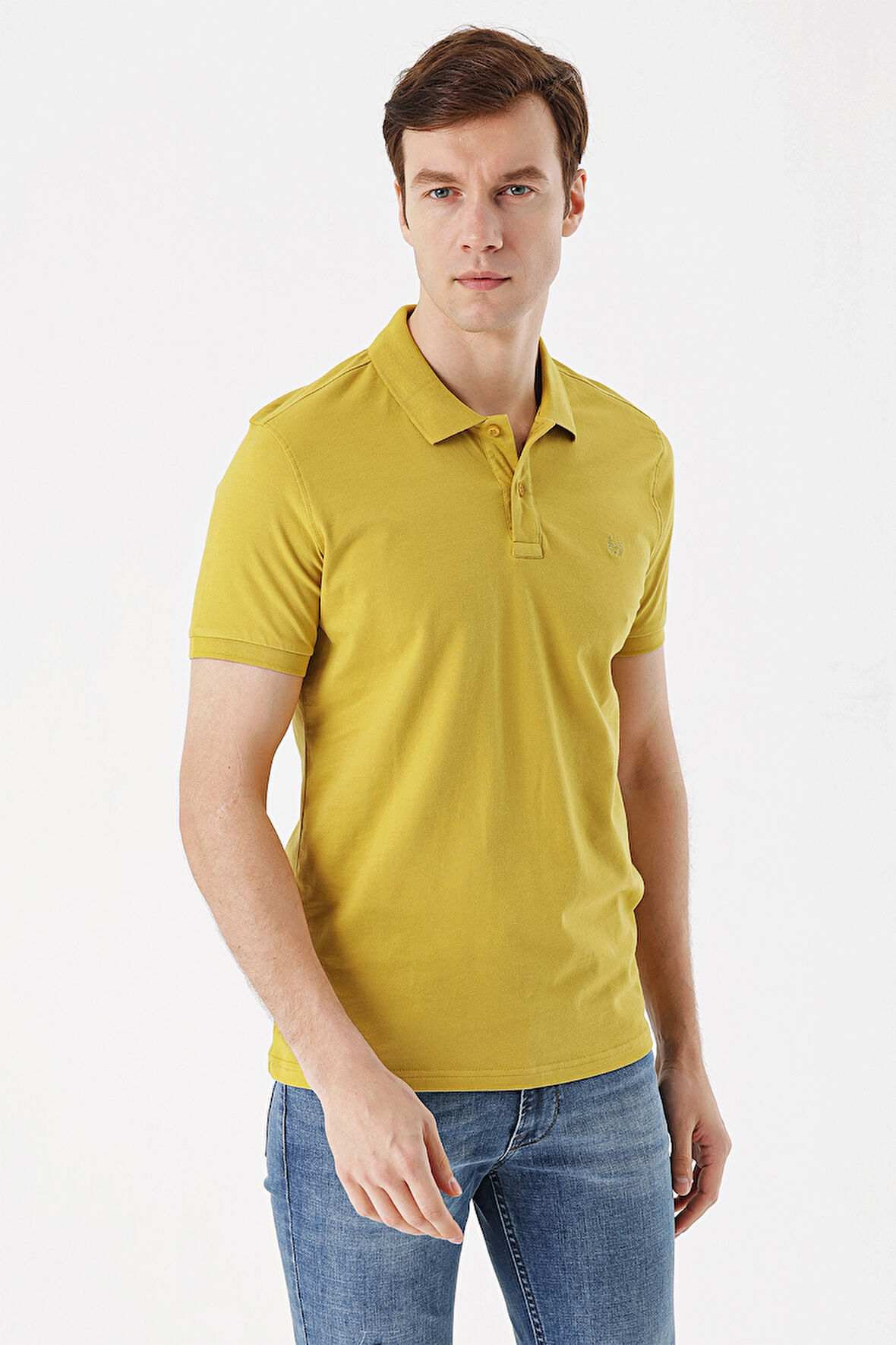 Erkek Limon Küfü Basic Düz %100 Pamuk Slim Fit Dar Kesim Kısa Kollu  Polo Yaka Tişört