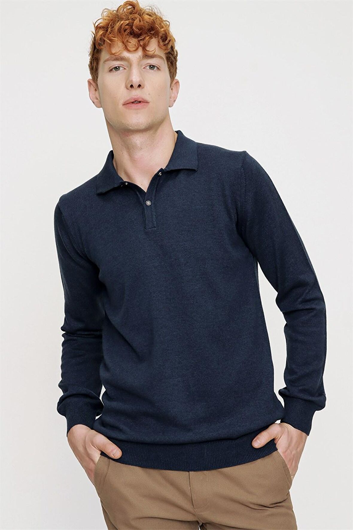 Morven Erkek Dinamik fit Basic Polo Yaka Triko Kazak İndigo