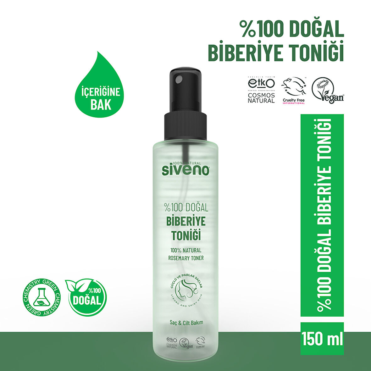 Siveno %100 Doğal Biberiye Suyu Saç Dökülmesi Karşıtı ve Hızlı Saç Uzatma Etkili Saç Toniği 150 ml