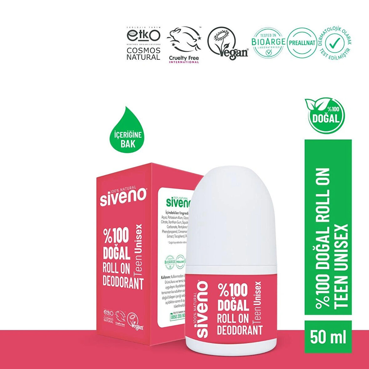 Siveno %100 Doğal Roll On Unısex Deodorant Ter Kokusu Önleyici Bitkisel Leke Bırakmayan Vegan 50 ml